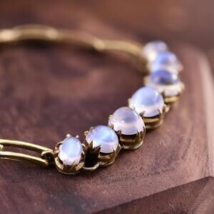 *sold ebay* Antique 6k Yellow Gold Sugarloaf Moonstone Cabochon Bracelet 6.5”